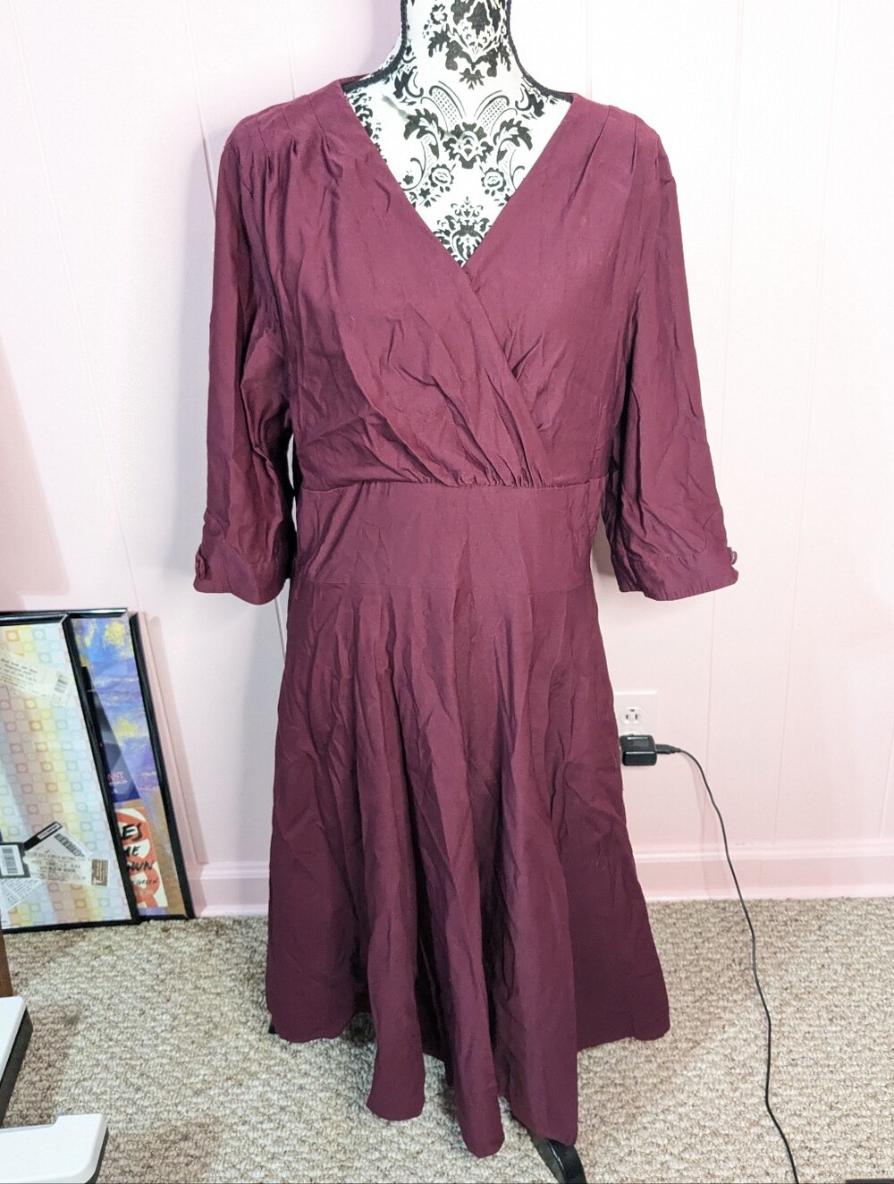 vintage style burgundy dress